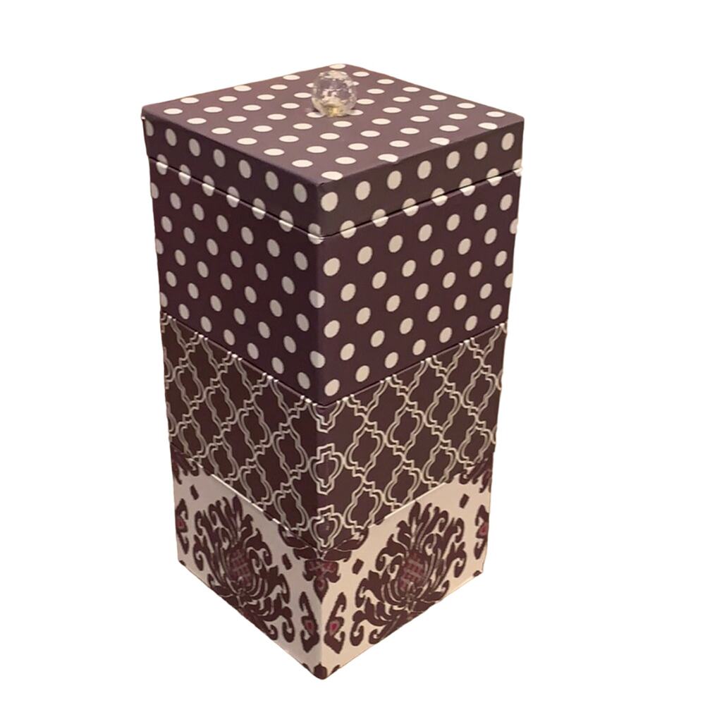 Shabby Chic Gray Polka Dot Floral TriCoastal Design 3-tier gift box crystal bead